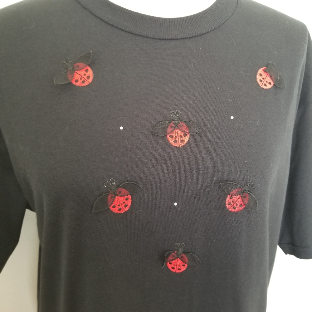 Vintage Black Ladybug T-shirt Size Large